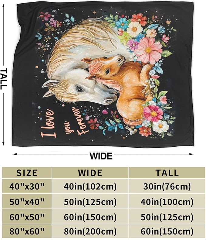 Soft Cozy Horse Plush Throw Blanket - Super Warm Fleece Fuzzy Bedding Blanket for Kids, Girls, Boys & Women - 50"X60"