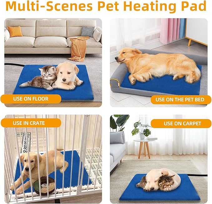 Pet Heating Pad, 6 Adjustable Temperature Heated Dog Cat Bed with Timer,Indoor Warming Heated Mat Pad with Chew Resistant Cord,19.7 x 15.7 Inches