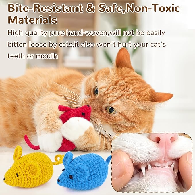 Retro Shaw Catnip Toys Mice,Cat Nip Toys for Indoor Cats Kitten,6 Pack Cat Toys Mouse Woolen Yarn Crochet Animals Toys,Cat Teeth Cleaning Toy Cat Kicker Toys