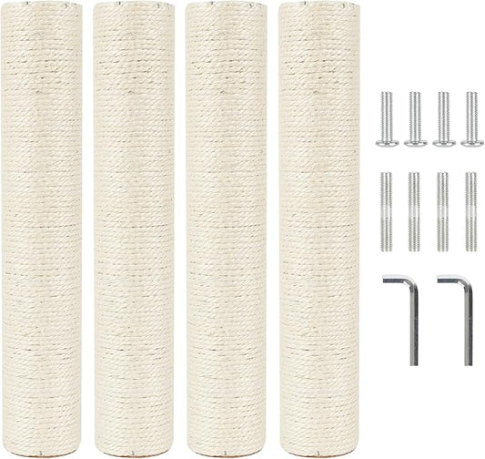4 Pcs 2.9in 7.4cm Diameter Cat Scratching Post Replacement Pole Parts for Cat Tree (M10, 15.7in/40cm)