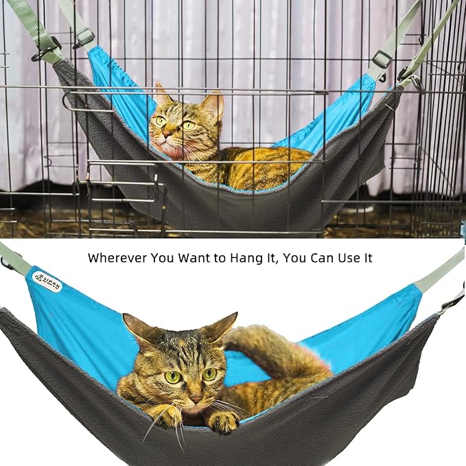 Cat Hammock,Cat Hammock for Cage,Washable Soft Outdoor Cat Mat,Waterproof Cooling Kittens Pad,Small Animals Pet Hammock Hanging for Cats (Large, Blue)