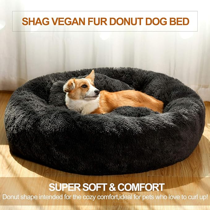 JEMA Calming Small Dog Beds for Small Dogs,Washable Donut Cuddler Pet Bed Cushions,Durable & Cozy Soft Dog Bed with Removable Pad 22 Inch