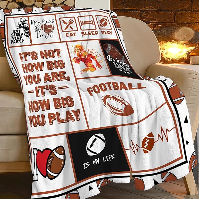 Football Print Blanket American Flag Sports Throw Blankets for Couch Room Stuff Decor Boys Girls Team Gifts Accessories Fleece Plush Flannel Bedding for Lover Men Women College Players Teen 60"x80"