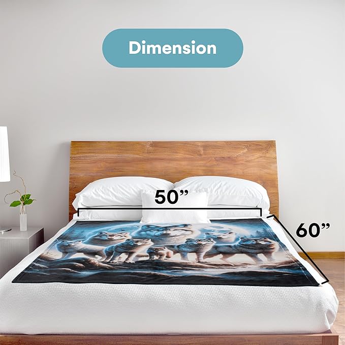 Dawhud Direct Wolf Fleece Blanket - Soft Plush, Cozy Throw for Kids and Adults - Throw Blanket with Pack of Wolves Over Forest Print, Ideal for Beds, Couches, and Travel - 60 x 50 Inches