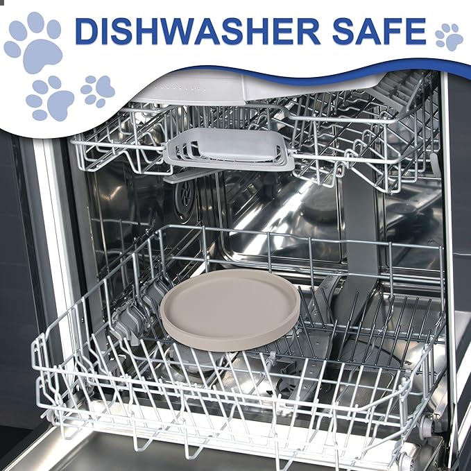 Arespark Pet Silicone Food Mat, Set of 4 Nonslip Waterproof Feeding Bowl Mat with Raised Edges for Food and Water Prevent Spills, Round Eating Tray for Dog Cat Puppy Kitten, 6'' x 6''