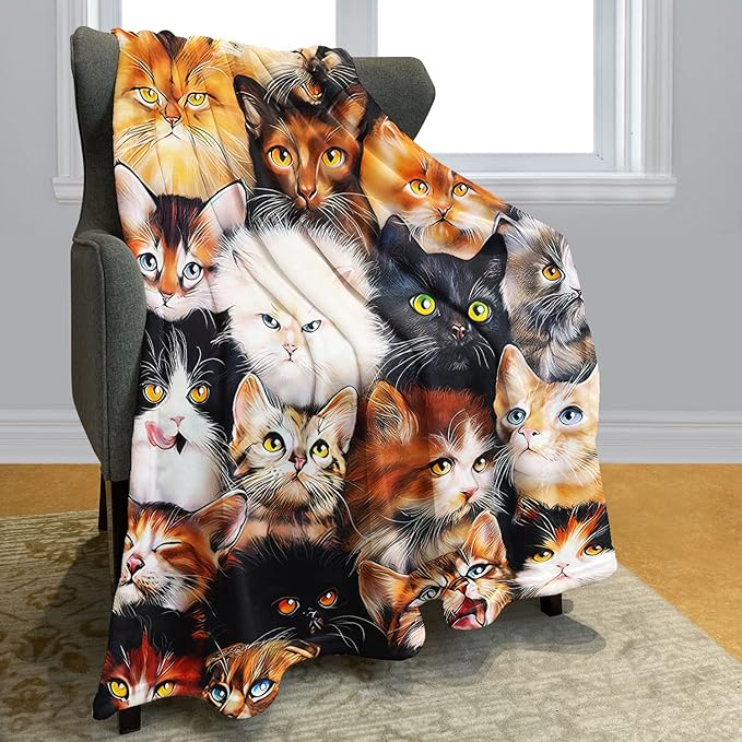 50" x 80" Blanket Comfort Warmth Soft Plush Throw for Couch Cute Cats Breed Collage Pet