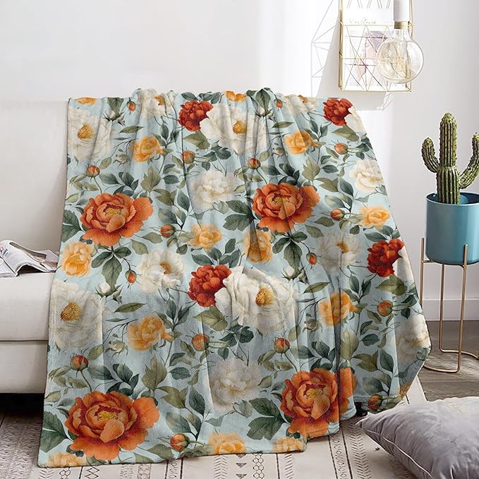 Colorful Floral Blanket - Ultra Soft & Cozy Flannel Throw Blankets, Warm, Lightweight & Fuzzy - Perfect for Bed, Couch, Travel & Outdoor Use - for Men Women Adults 60"×50"