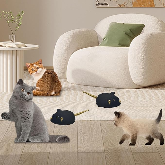 Cat Toys Squeaky Rechargeable Moving Mouse with Dynamic Magic Tail, Automatic Self Play Mouse Interactive Cat Toy for Indoor Cats, Kitten's Electric Multi-Mode Activated Mouse Toy (Black)