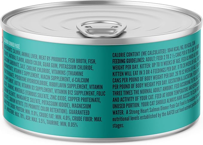 A Strong Heart Canned Wet Cat Food, Salmon Dinner Paté - 3 oz Cans (Pack of 24), Made in The USA with Real Salmon