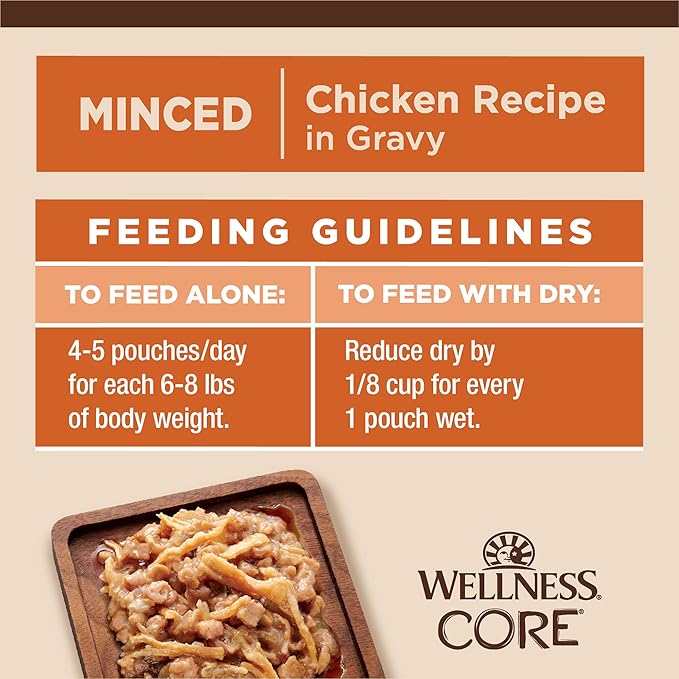 Wellness CORE Tiny Tasters Wet Cat Food, Complete & Balanced Natural Pet Food, Made with Real Meat, 1.75-Ounce Pouch, 12 Pack (Adult Cat, Minced Chicken in Gravy)