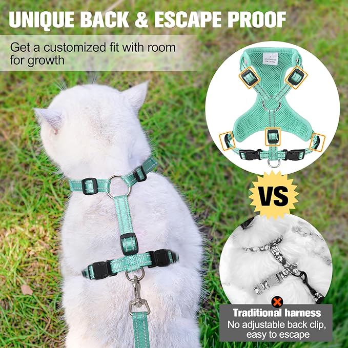BEAUTYZOO Cat Harness and Leash Set for Walking Escape Proof, Neck Release Adjustable Harness for Kitten Puppy Small Medium Large Cats, Soft Cute Easy Control Small Cat Harness for Cats Boy and Girls