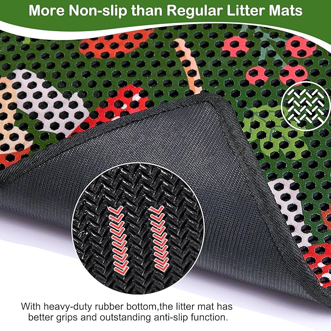 Bienbee Cat Litter Mat, 30"x24" Litter Mat Double Layer Litter Trapping Mat, Reduces Tracking and Keeps Floors Clean,Jungle Mushroom L