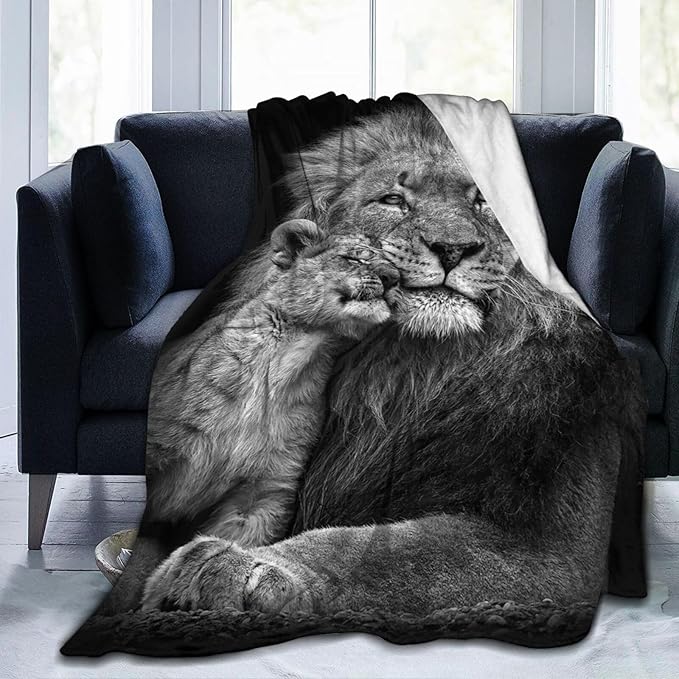 Lion Throw Blanket Lion and Lion Cub Plush Fleece Soft Cozy Lion Gifts Blanket for Kids Girls Boys Adults Decor 40''X50''