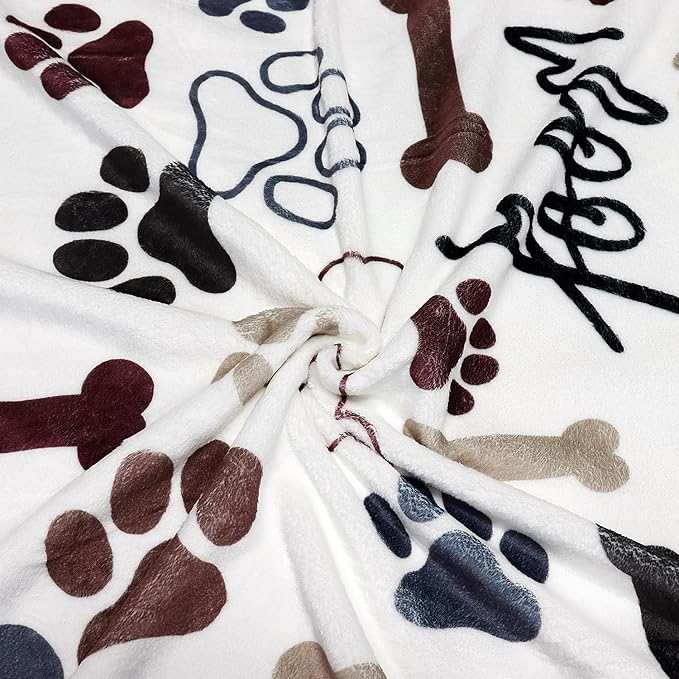 Tupmnbry Dog Throw Blanket Dog Paw Bones Print Blanket Super Soft Flannel Fleece Blanket Lightweight Fluffy Plush Bed Blankets for Bedding Sofa and Travel 50"X60"