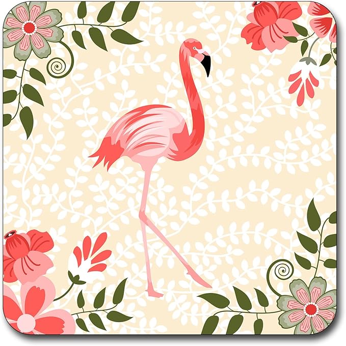 Beautiful Flamingos Beautiful Flamingos Pattern Square Coaster Set - Made of Recycled Rubber - Set of 4 …