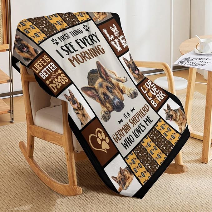 German Shepherd Dog Print Blanket Best Dog Pet Animal Throw Blankets for Couch Sofa Stuff Decor Gifts Lightweight Soft Cozy Fleece Plush Warm Flannel Bedding for Lover Man Woman Teen Adults 60"x80"