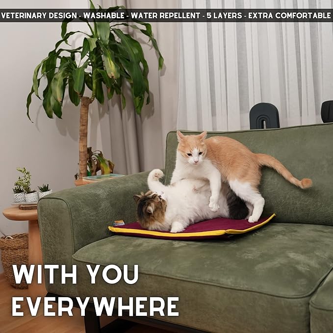 Cooling Heating Mat for Cat & Dog Small Medium Pet (16x24), 5 Layers Microwave Water Repellent No-Electric Thermal Pad Washable Non Slip Indoor Outdoor Warming Gel Summer Bed (Burgundy)