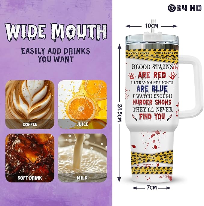 34HD Horror Cat Tumbler with Lid & Straw, 40oz Stainless Steel Vacuum Insulated Coffee Mug with Kitty, Horror Movie Cup, Black Cat Gifts for Women Birthday Halloween Christmas Mothers Day