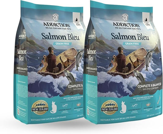 Addiction Salmon Bleu – Premium New Zealand King Salmon Recipe – Skin, Coat & Cognitive Health - Complete & Balanced - Omega-3 Rich - Grain-Free Dry Cat Food for All Life Stages – 4lbs (2 Packs)