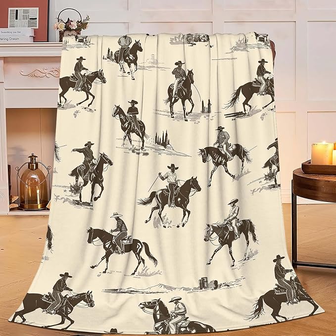 Cowboy Throw Blanket Horse Gifts for Kids Girls Boys Adults Women Men Soft Cozy Warm Plush Fluffy Fuzzy Fleece Blanket Decor 40''X50''