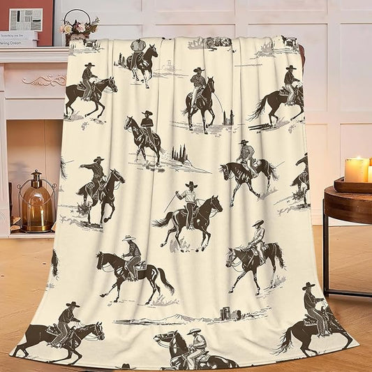 Cowboy Throw Blanket Horse Gifts for Kids Girls Boys Adults Women Men Soft Cozy Warm Plush Fluffy Fuzzy Fleece Blanket Decor 40''X50''