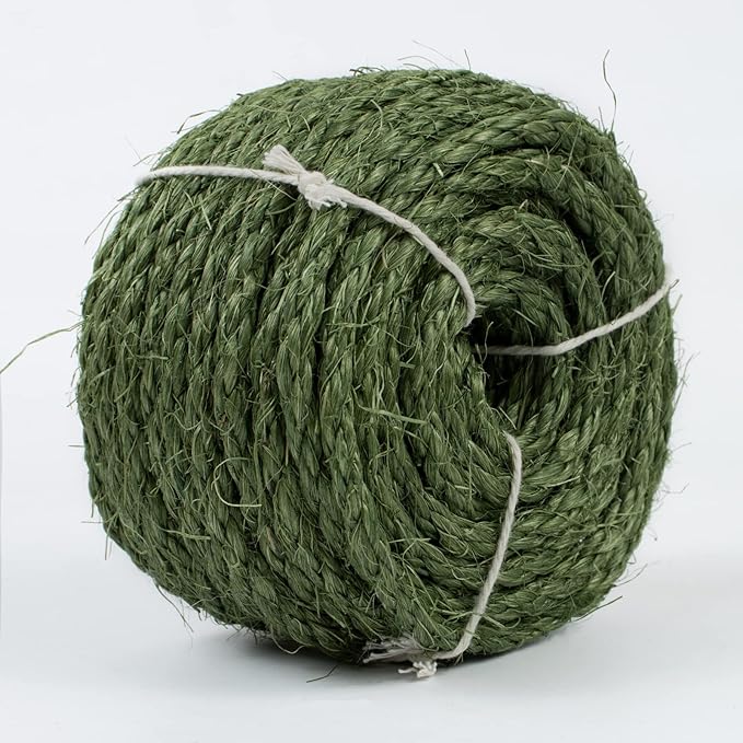 Sisal Rope for Cat Scratcher 1/4 Inch 50 Feet Cat Tree Rope Replacement Natural Hemp Rope, Thick Cat Scratching Post Rope for Indoor/Outdoor, Repairing, Recovering, DIY Scratcher (Green)