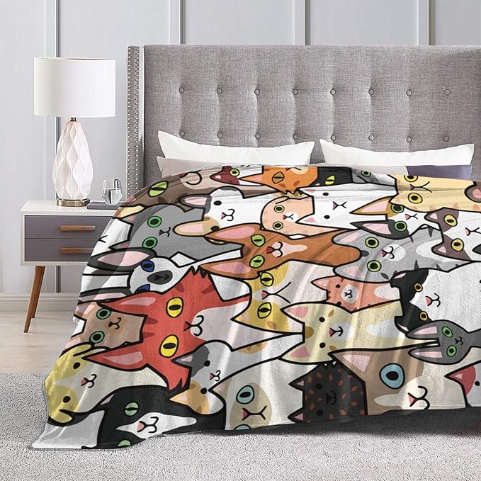 Cat Face Cute Animal Cartoon Blanket, Soft Blankets Flannel Bed Throw Cozy Lightweight Plush Gifts for Kids Boys Girls Women Men Sofa Couch Bedroom Living Rooms Warm All Season, Home Decor, 80"x60"