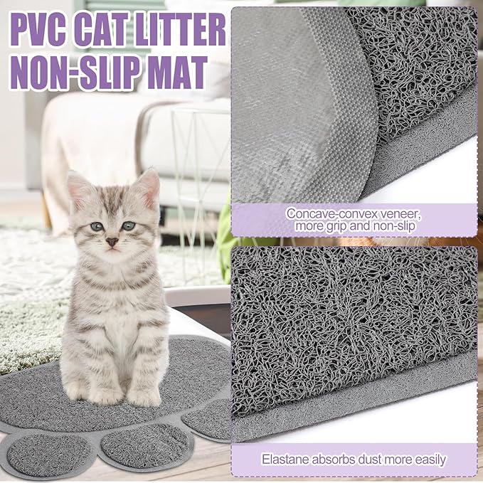 7 Pcs Small Cat Kitten Starter Kit Cat Litter Box with Shovel Cat Paw Litter Mat Double Automatic Cat Bowls Cat Toy Teaser Stick Cat Collar Essentials Kits for 1-3 Lbs Beginner (Purple,Stylish)