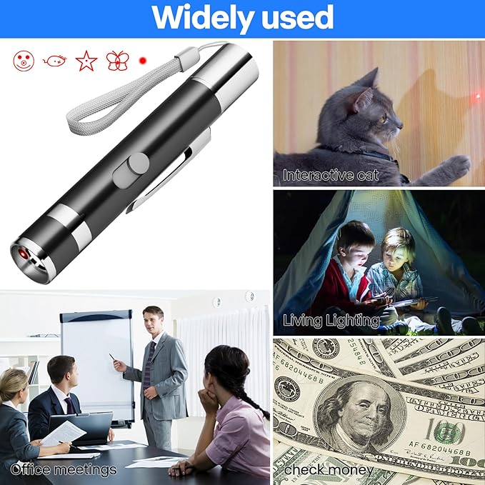 Cat Toys, Cat Toy Red Pointer for Indoor, Rechargeable, 5 Adjustable Patterns, 3 Modes Training Chaser Pet Toy Pointer, Interactive Pet Cat/Dog Toy for Cats Fun Playing Exercise(Black)