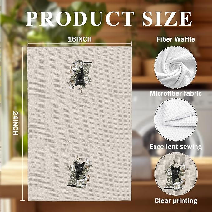 Black Cat Gifts Kitchen Dish Towels Hand Towels for Bathroom Kitchen Decor, Gifts for Cat Mom Lover Women,16x24 Inch