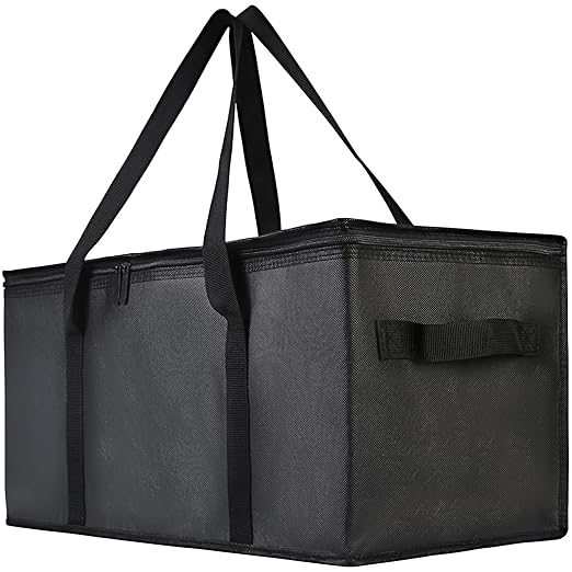 Bodaon Insulated Food Delivery Bag, 22" x 10" x 10" Insulated Pizza Delivery Bags for Hot/Cold Food, Black, 1-Pack