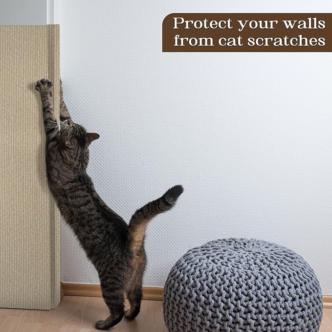 Cat Scratching Mat, 78.7"x15.7" Cat Carpet Self-Adhesive Carpet Mat Trimmable Replacement for Cat Tree, Cat Wall Scratcher, Cat Scratching Post, Shelf Shelves Couch Furniture DIY Protector, Khaki