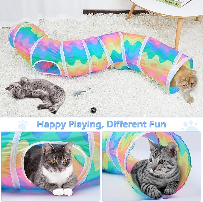 Glittme Cat Tunnel, Cat Tunnels for Indoor Cats, S-Shape Peekaboo Cat Cave with Cat Toys, Foldable Cat Tubes and Tunnels for Cats, Rabbit, Puppy, Guinea Pig