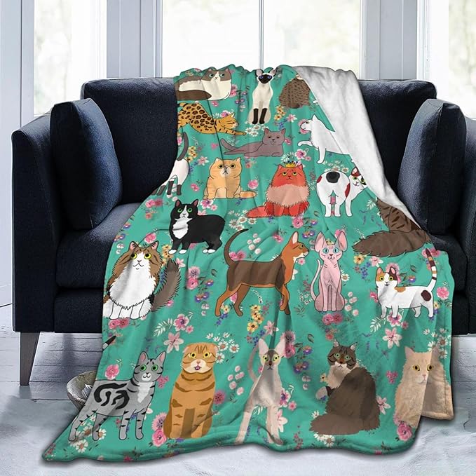 Cat Gifts Blanket 50"X40" Bed Throw Blanket Soft Lightweight Cozy Warm Blankets for Kids Teens Men Women