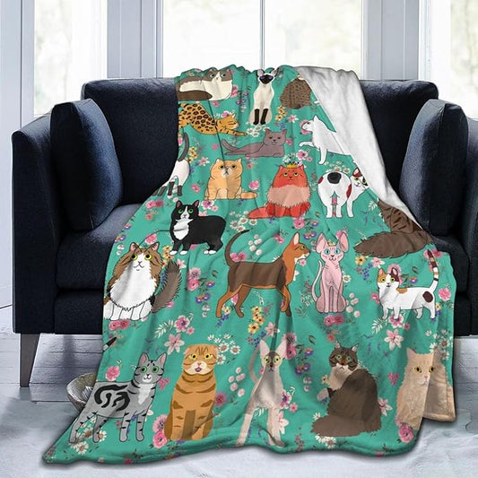 Cat Gifts Blanket 50"X40" Bed Throw Blanket Soft Lightweight Cozy Warm Blankets for Kids Teens Men Women