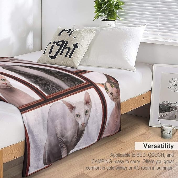 Hairless Cat Blanket Hairless Cat Gifts for Girls Boys Woman Kids Hairless Cat Lover Throw Blankets Soft Blanket Warm Fleece Flannel Plush Blankets for Bed Sofa Couch 50"x60"