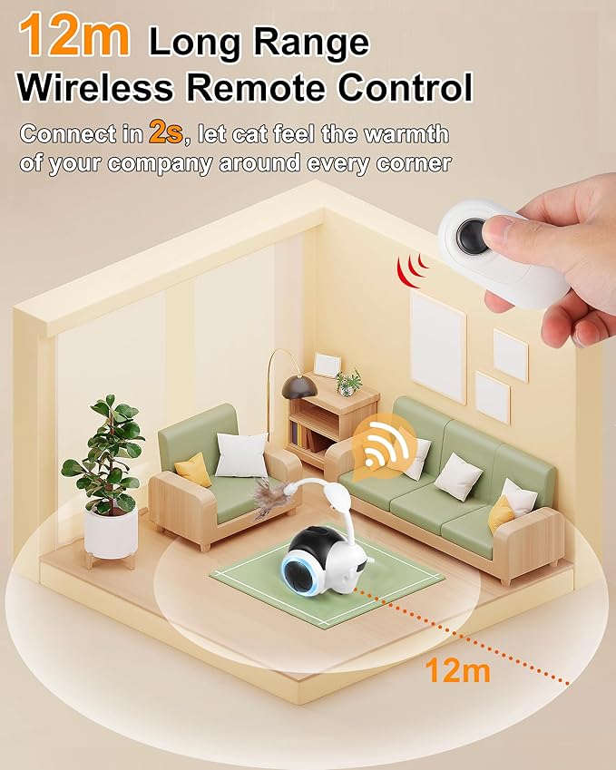 Interactive Cat Toys for Indoor Cats, Automatic Cat Toys Interactive with LED & Feather, Cat Mice Toys Smart Sensing Moving Electronic for Bored Adult Cats & Kitty, USB C Rechargeable