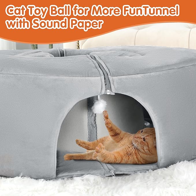 BALAPET Cat Tunnel Bed for Indoor Cat with Cat Scratch Lounge, Tent, and Plush Ball, Scratch Detachable & Washable Tunnel Bed 2-in-1 Cat Toys Collapsible Tunnel for Cats Dog Ferret Rabbits