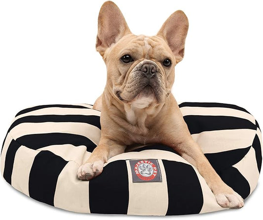Black Vertical Stripe Small Round Indoor Outdoor Pet Dog Bed With Removable Washable Cover By Majestic Pet Products