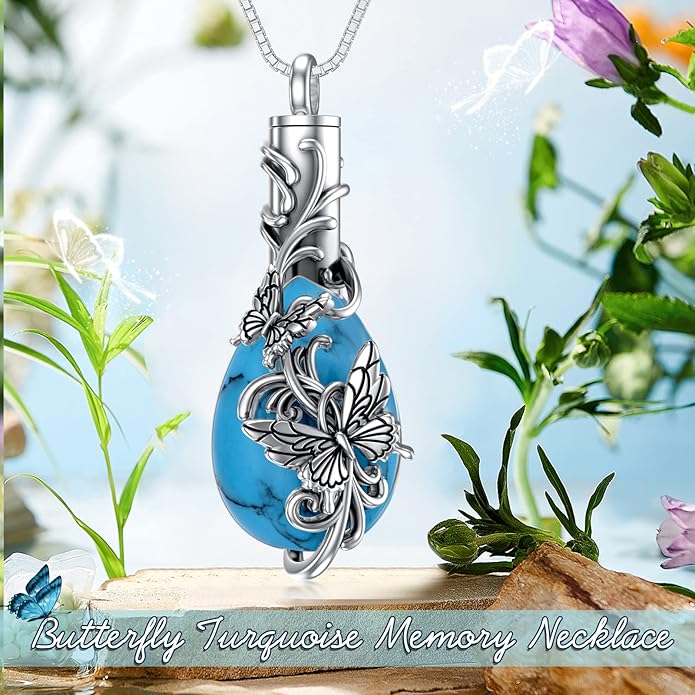 Animal Crystal Urn Necklace For Ashes Sterling Silver Butterfly Dragonfly Bee Phoenix Peacock Hummingbird Fox Angel Wing Pentagram Pentacle Cremation Necklace Heart Teardrop Urn Holder Necklaces For Women Memorial Jewelry