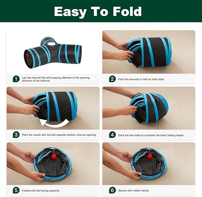 Love's cabin Cat Tunnel Tube Cat Toys 3 Way Collapsible, Cat Tunnels for Indoor Cats，Kitten Tunnel Bored Pet Cat Play Tunnel with Peek Hole Toy Ball for Cat, Kitty, Kitten, Rabbit, Puppy Blue