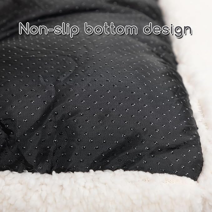 Hollypet Sherpa Fleece Dog Bed, Self-Warming Pet Bed for Small-Sized Dogs Cats Sleeping Bag Cushion, Rectangular Pet Bed, White