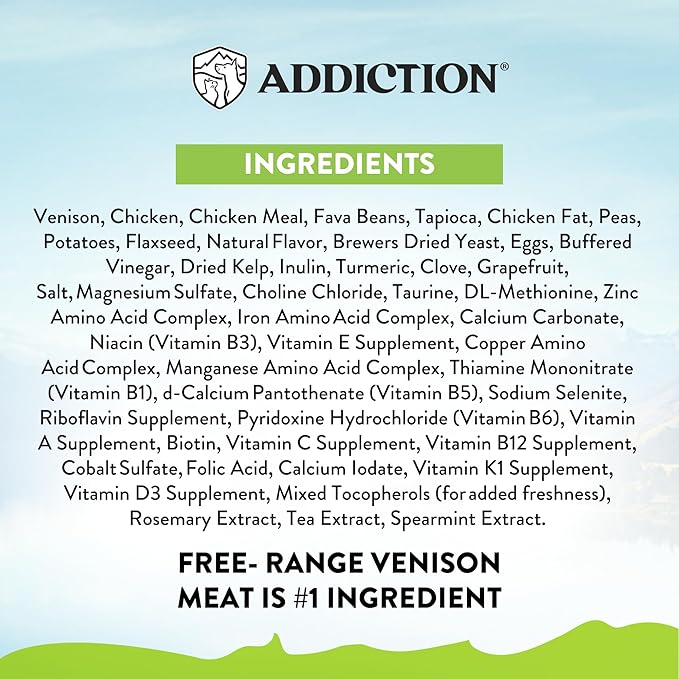 Addiction Viva Venison Cat Grain Free Dry Cat Food Complete Balanced Recipe for Healthy Digestion Crafted in New Zealand 4lb - 2 Packs
