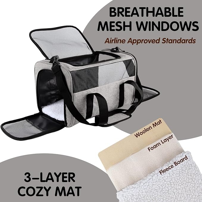 Carriers Soft-Sided Pet Carrier for Medium Large Cats Dogs 15lbs 20lbs,Ventilated Design,Portable Carry Handle,Collapsible Carrier for Kitten Puppy(X-Large,Grey&Black)