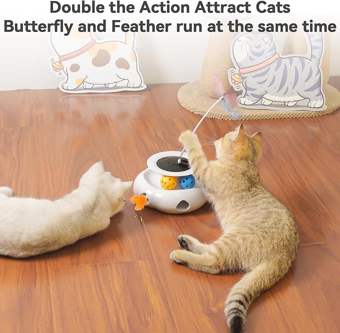 Cat Toys Automatic 3in1 Rechargeable Ambush Feather, Spinning Butterfly, Track Balls, Touch Activated Kitten Toys Interactive Cat Toy for Indoor Cats