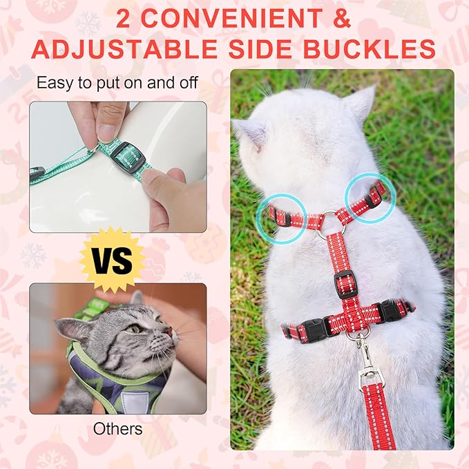 BEAUTYZOO Christmas Cat Harness and Leash Set Christmas Cat Escape Proof Adjustable Leash Cat Christmas Outfit, Comfortable Soft Christmas Vest, Neck Release with Reflective Strip