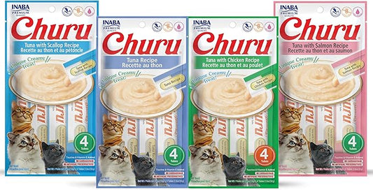 INABA Churu Lickable Purée Natural Cat Treats (Tuna Variety Pack, 16 Tubes)