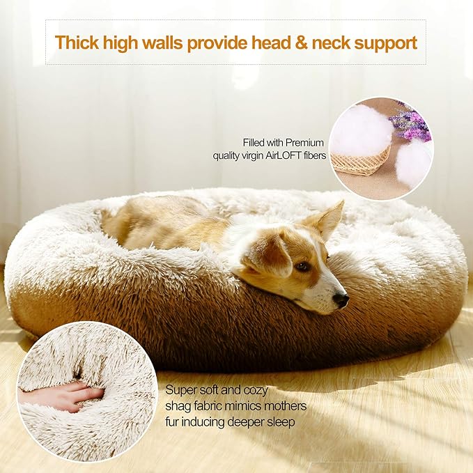 JEMA Calming Small Dog Beds for Small Dogs,Washable Donut Cuddler Pet Bed Cushions,Durable & Cozy Soft Dog Bed with Removable Pad 22 Inch
