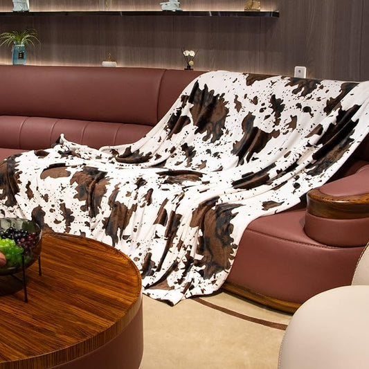 Fleece Cow Print Blanket Queen Size, Bed Blanket Soft Fuzzy Cozy Lightweight Cow Throws Warm Blankets Plush Gifts Cow Home Decor 90" x 90"