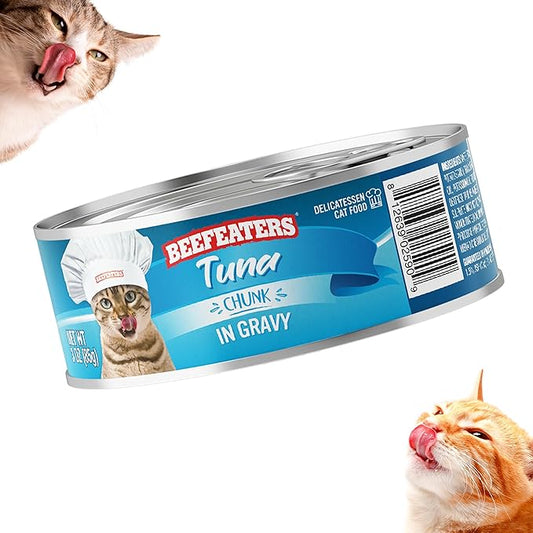 Beefeaters Cat Treats - Tuna Chunk in Gravy 3oz, Case of 24 | Premium Wet Cat Food, Rich in Vitamins & Taurine | No Artificial Additives | Training Treats